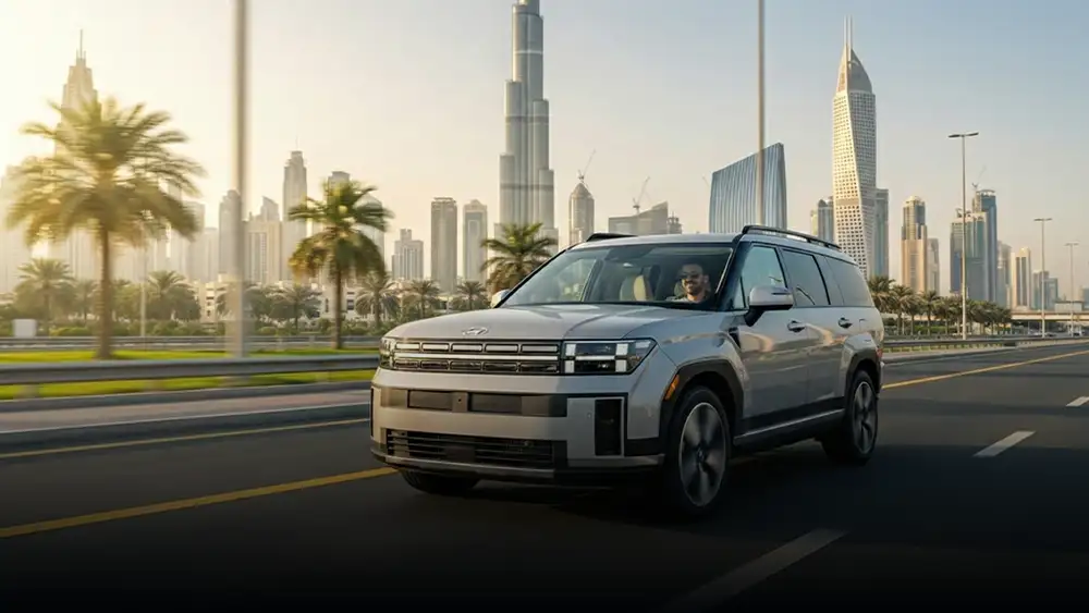 Illustrative image showing a well-maintained rental car undergoing inspection